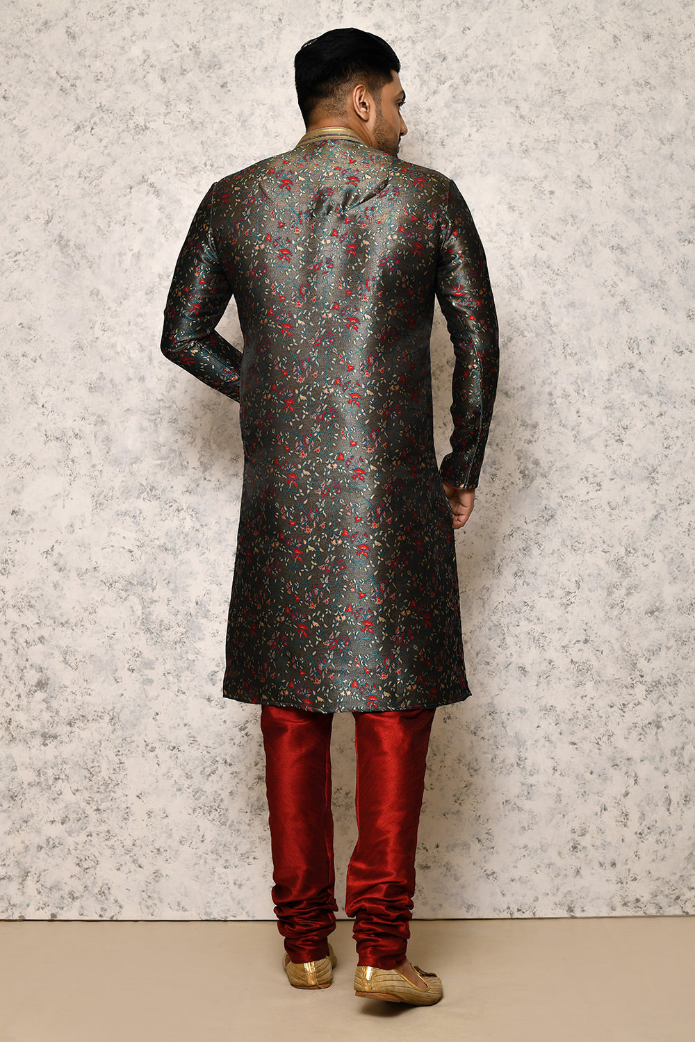 Rama Green Colour Art Silk Fabric Thread Work Kurta Pajama