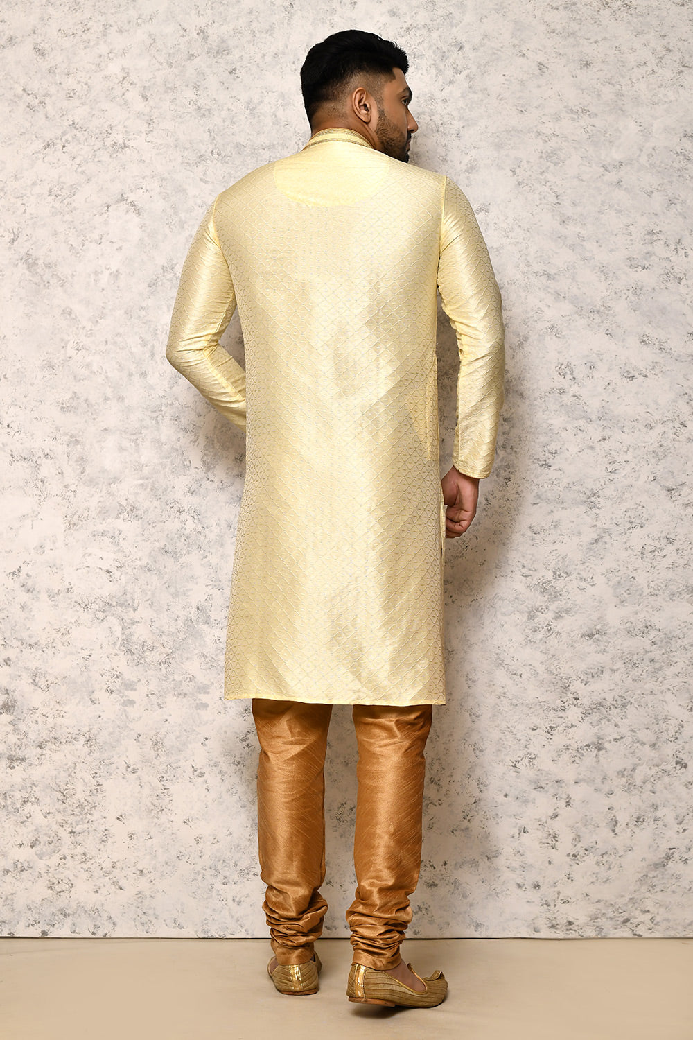 Cream Colour Art Silk Fabric Thread Work Kurta Pajama
