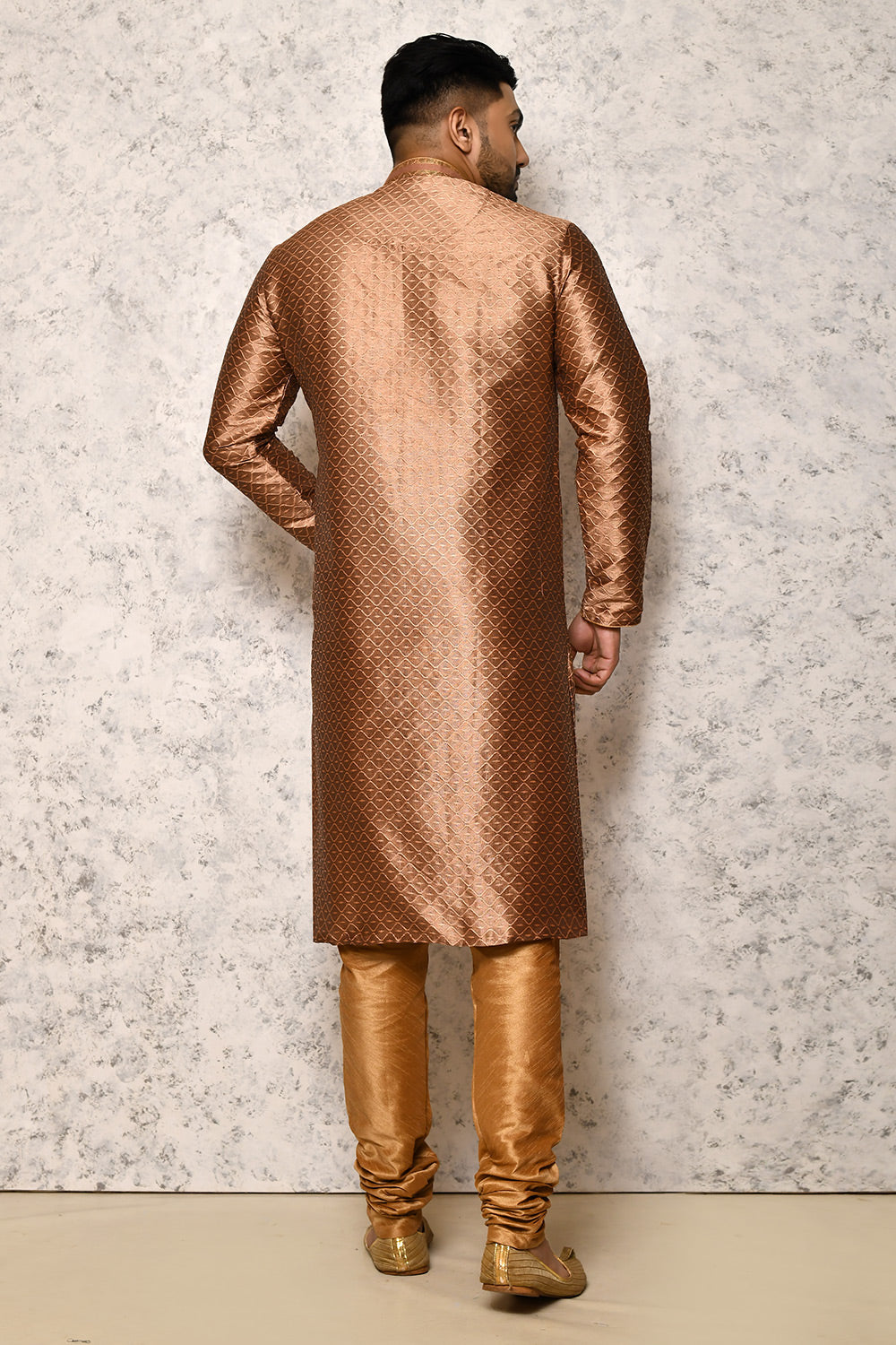 Copper Colour Art Silk Fabric Thread Work Kurta Pajama