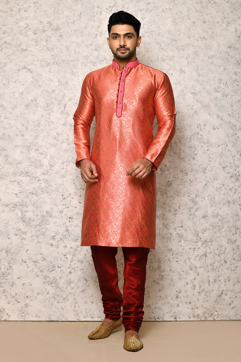 Pink Colour Art Silk Fabric Thread Work Kurta Pajama