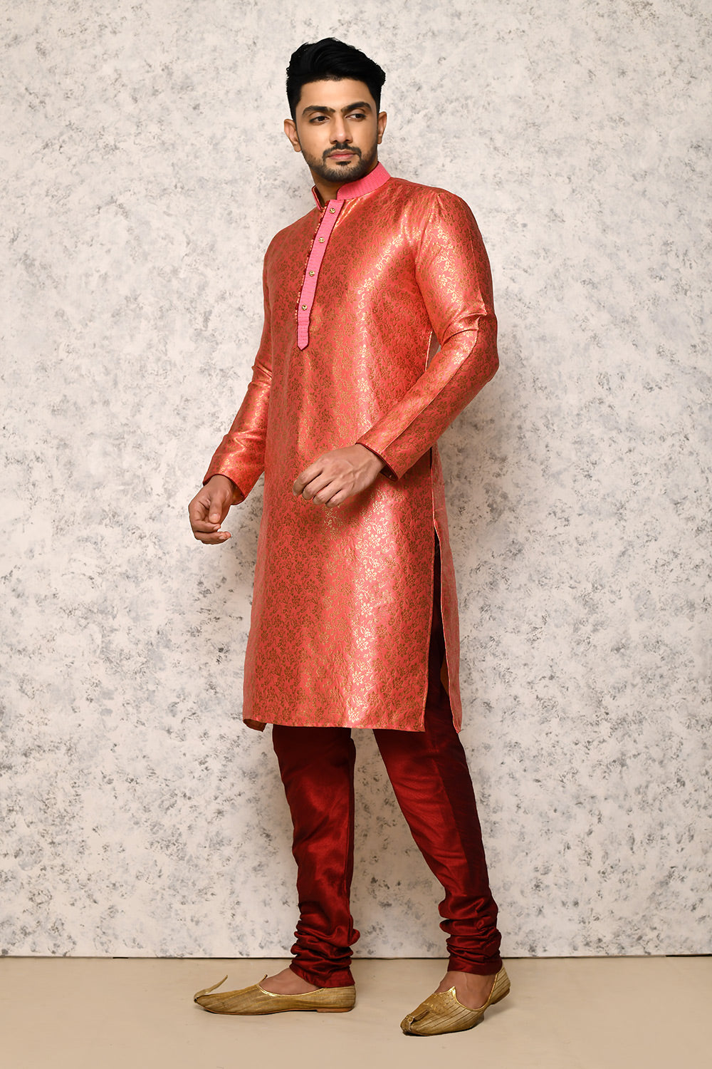Pink Colour Art Silk Fabric Thread Work Kurta Pajama