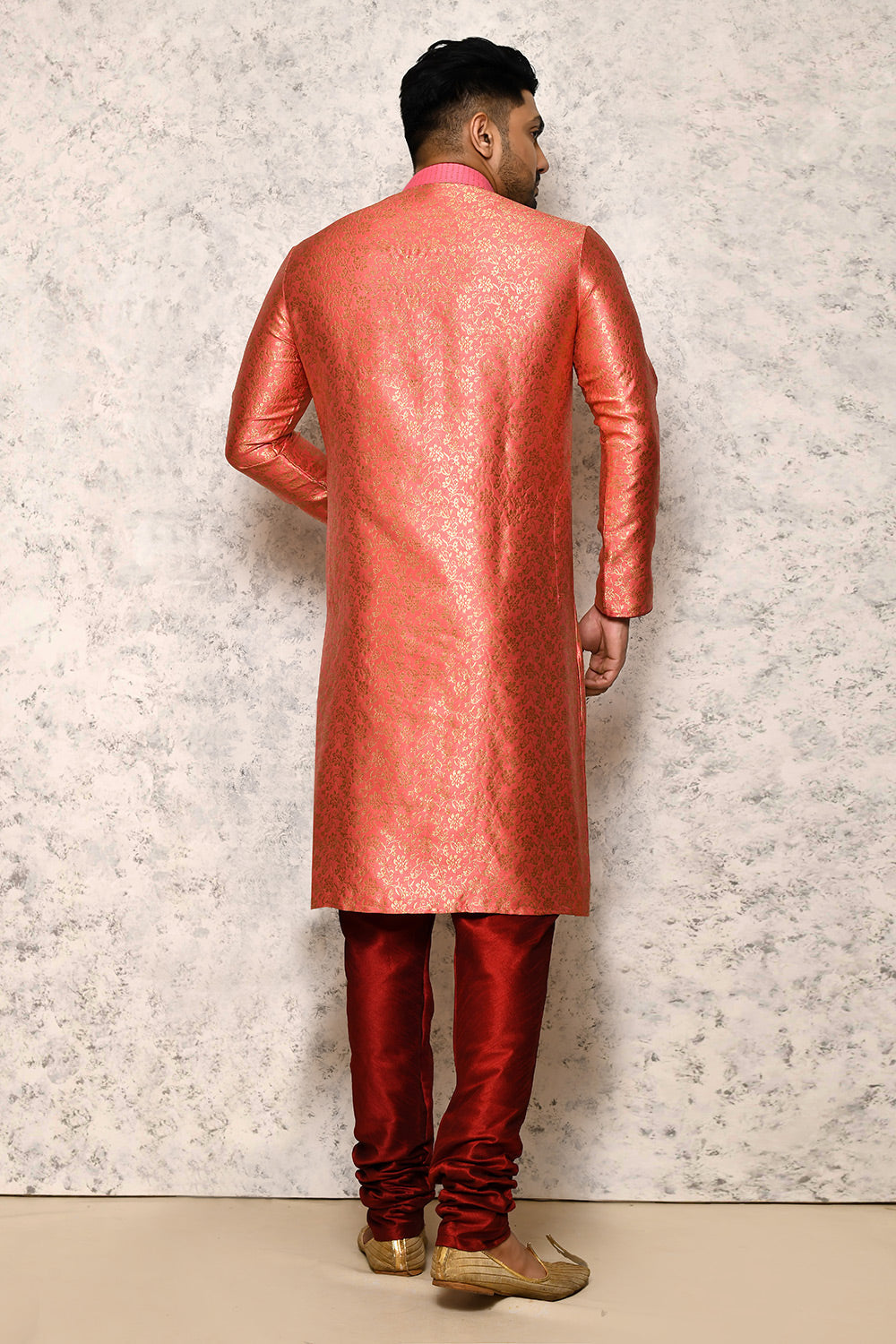 Pink Colour Art Silk Fabric Thread Work Kurta Pajama