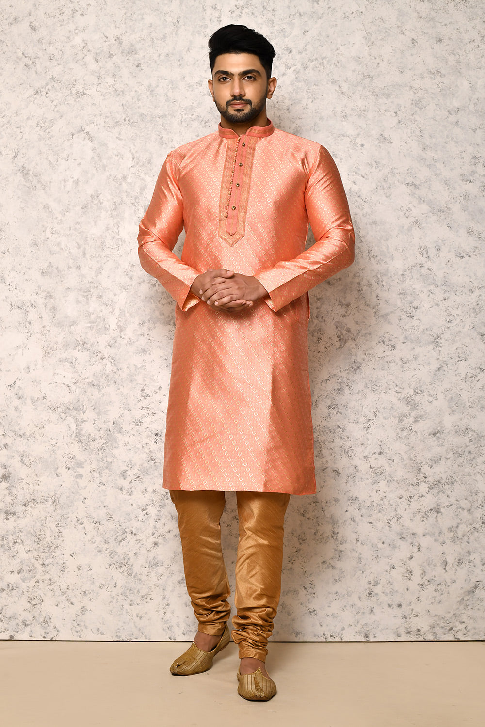 Pink Colour Art Silk Fabric Thread Work Kurta Pajama