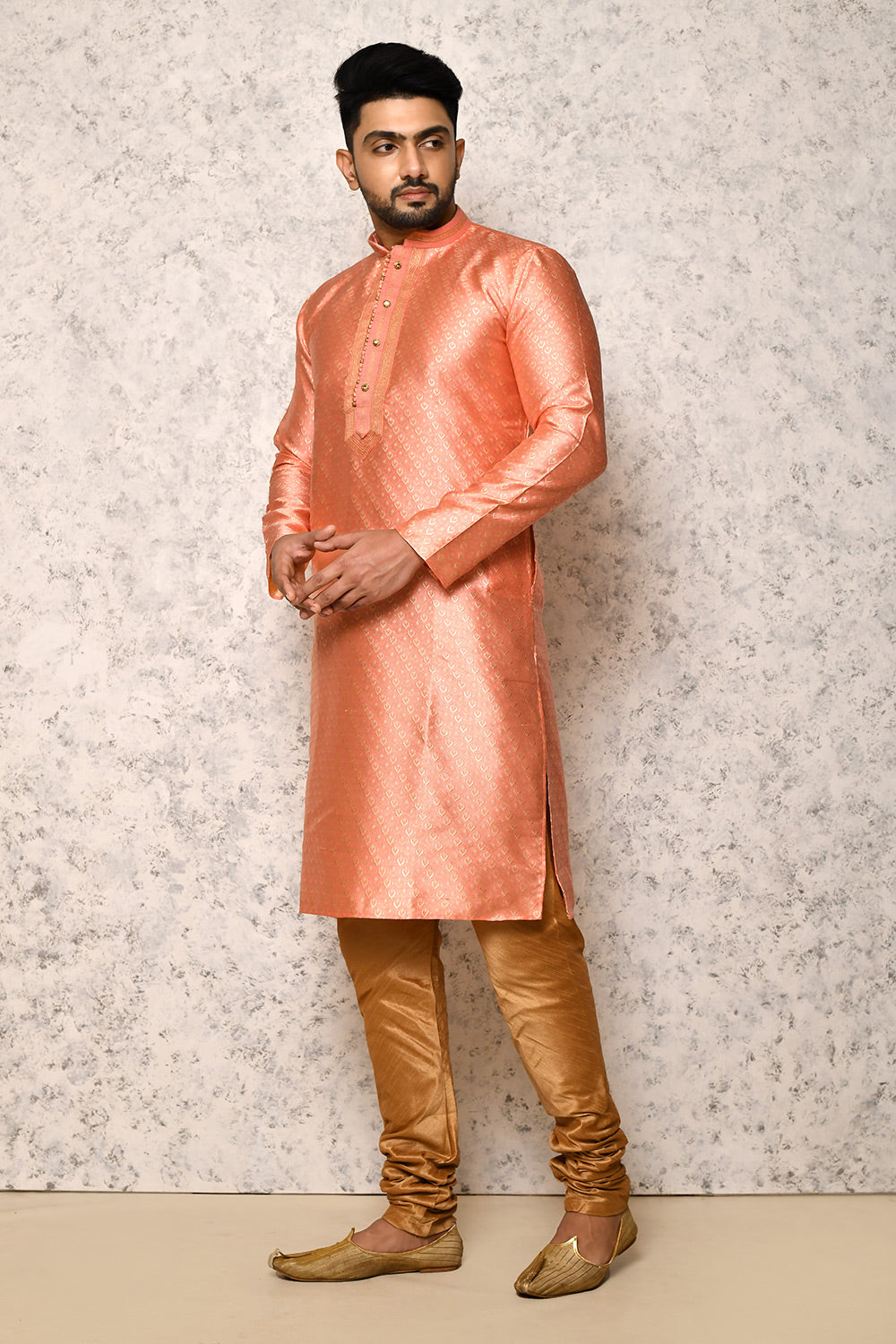 Pink Colour Art Silk Fabric Thread Work Kurta Pajama