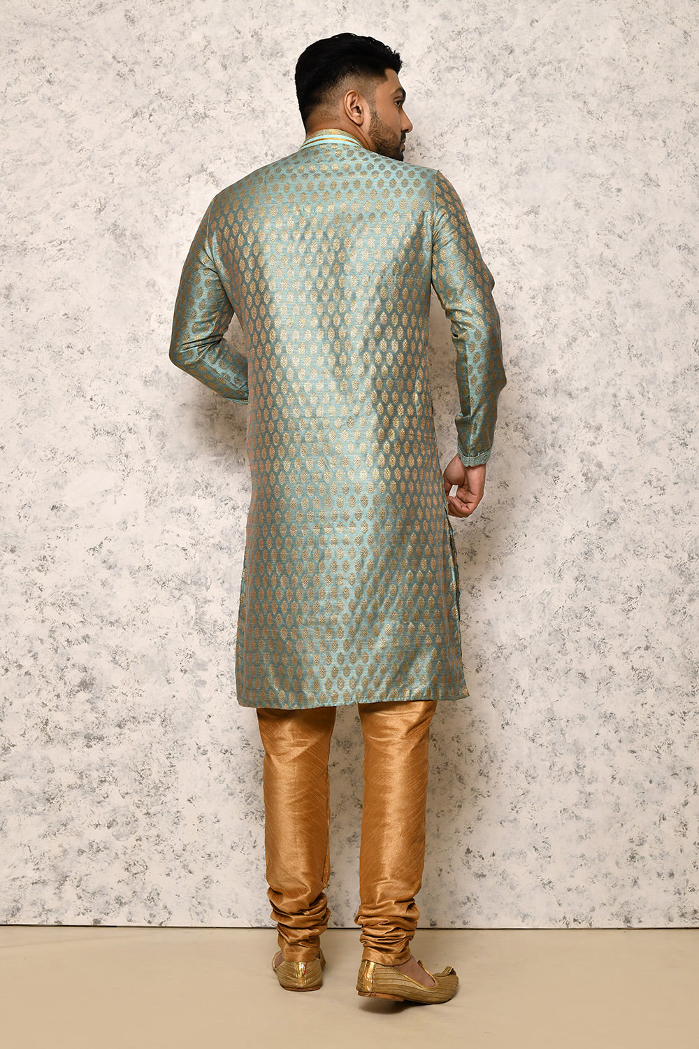 Firoza Colour Jacquard Fabric Thread Work Kurta Pajama