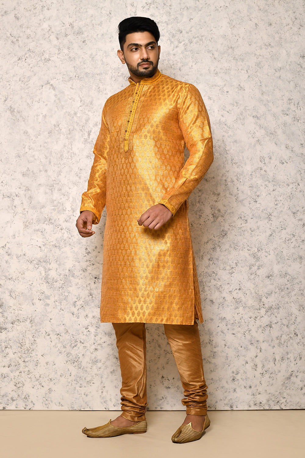 Yellow Colour Jacquard Fabric Thread Work Kurta Pajama
