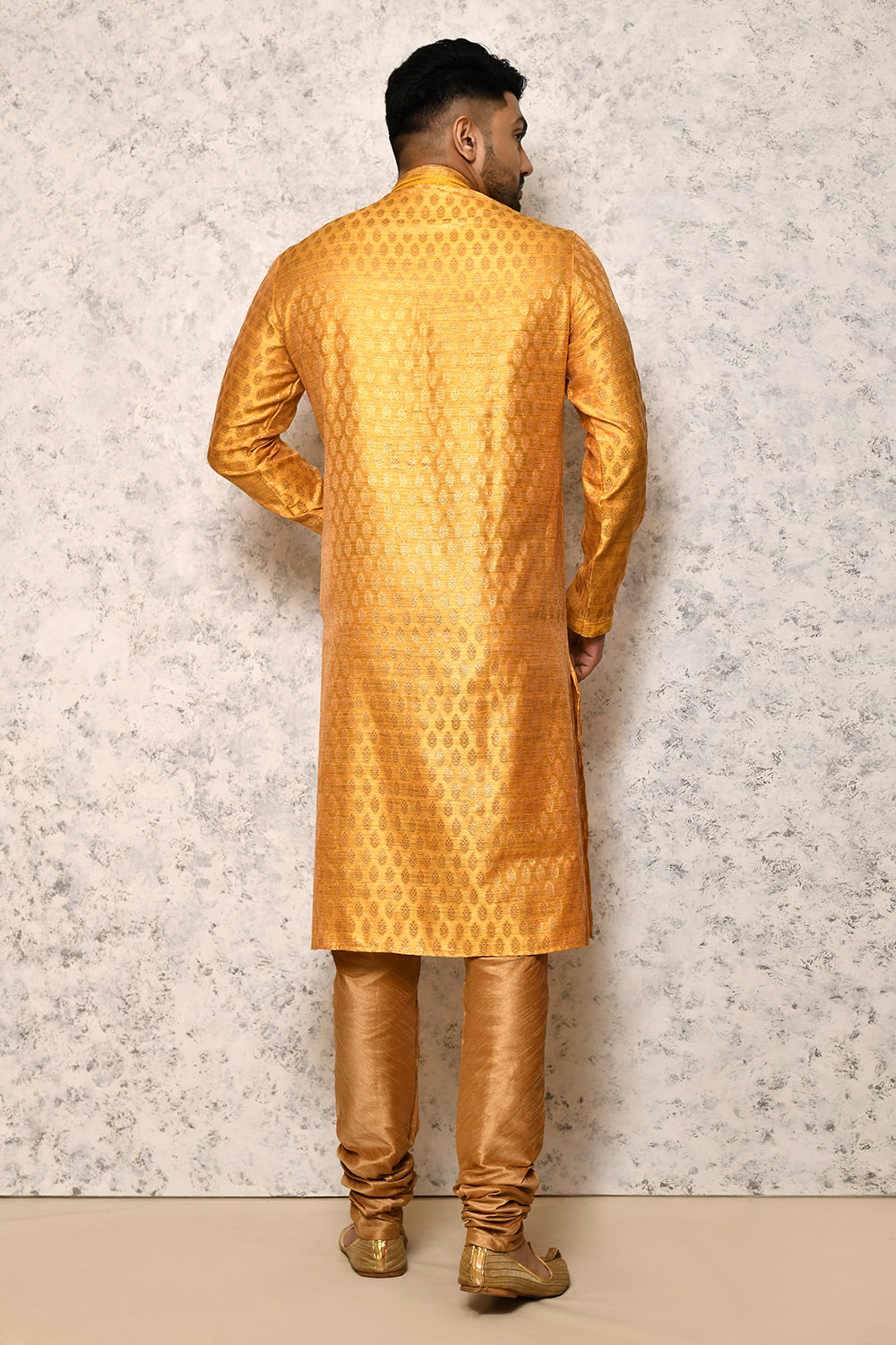 Yellow Colour Jacquard Fabric Thread Work Kurta Pajama