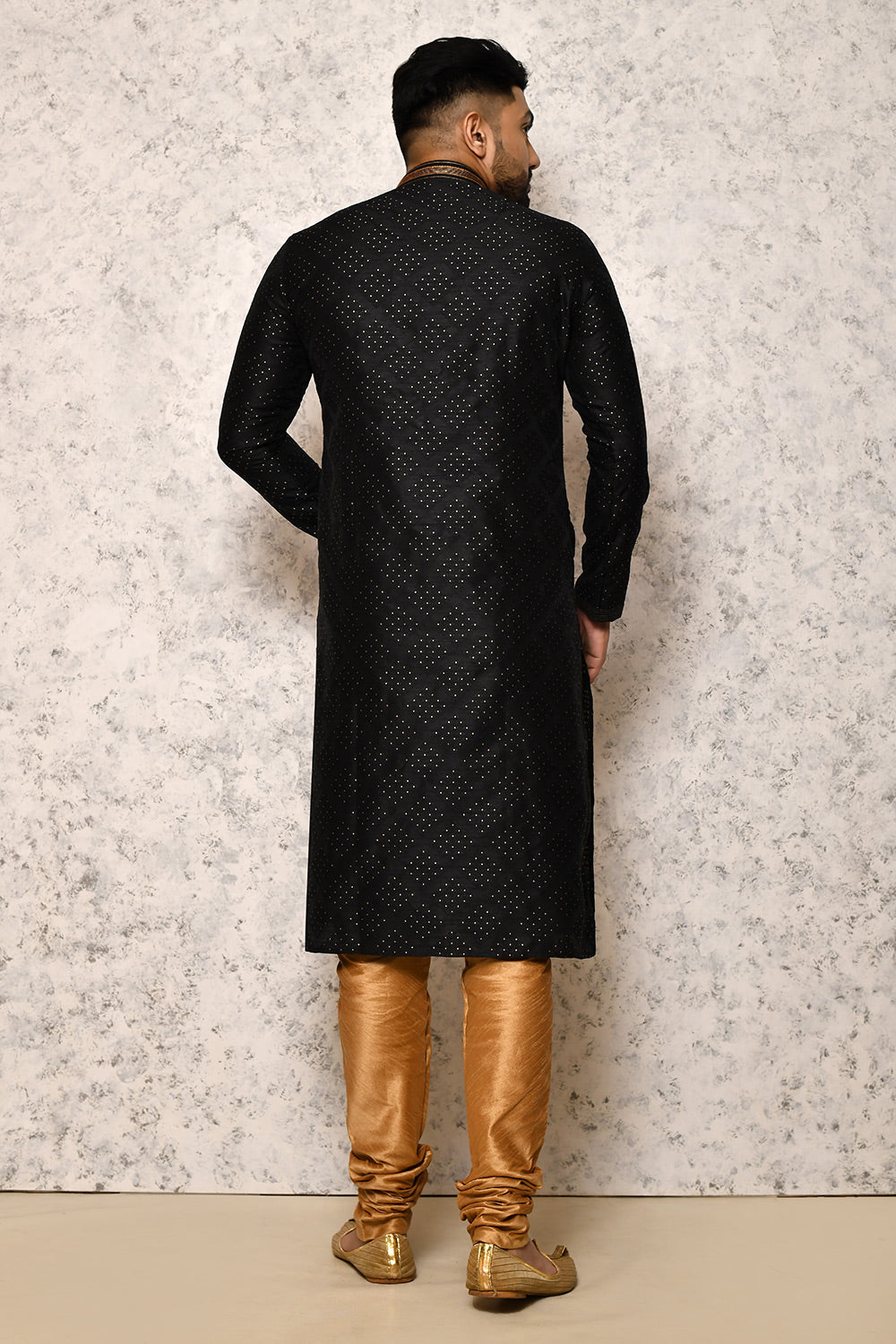 Black Colour Art Silk Fabric Thread Work Kurta Pajama