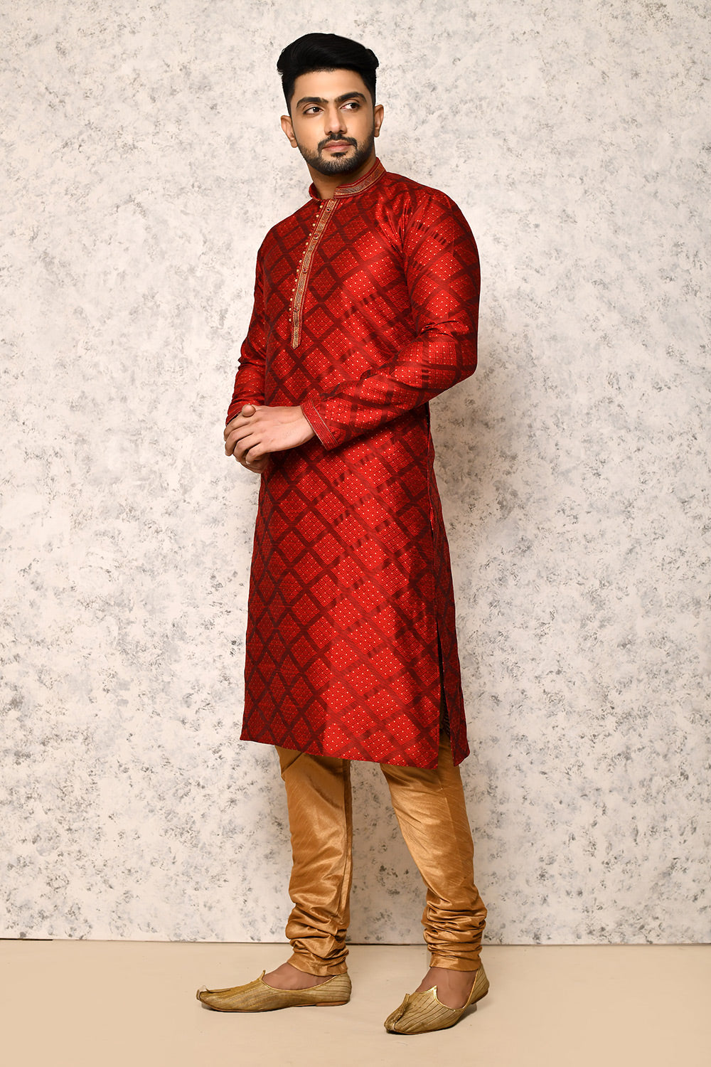 Maroon Colour Art Silk Fabric Thread Work Kurta Pajama