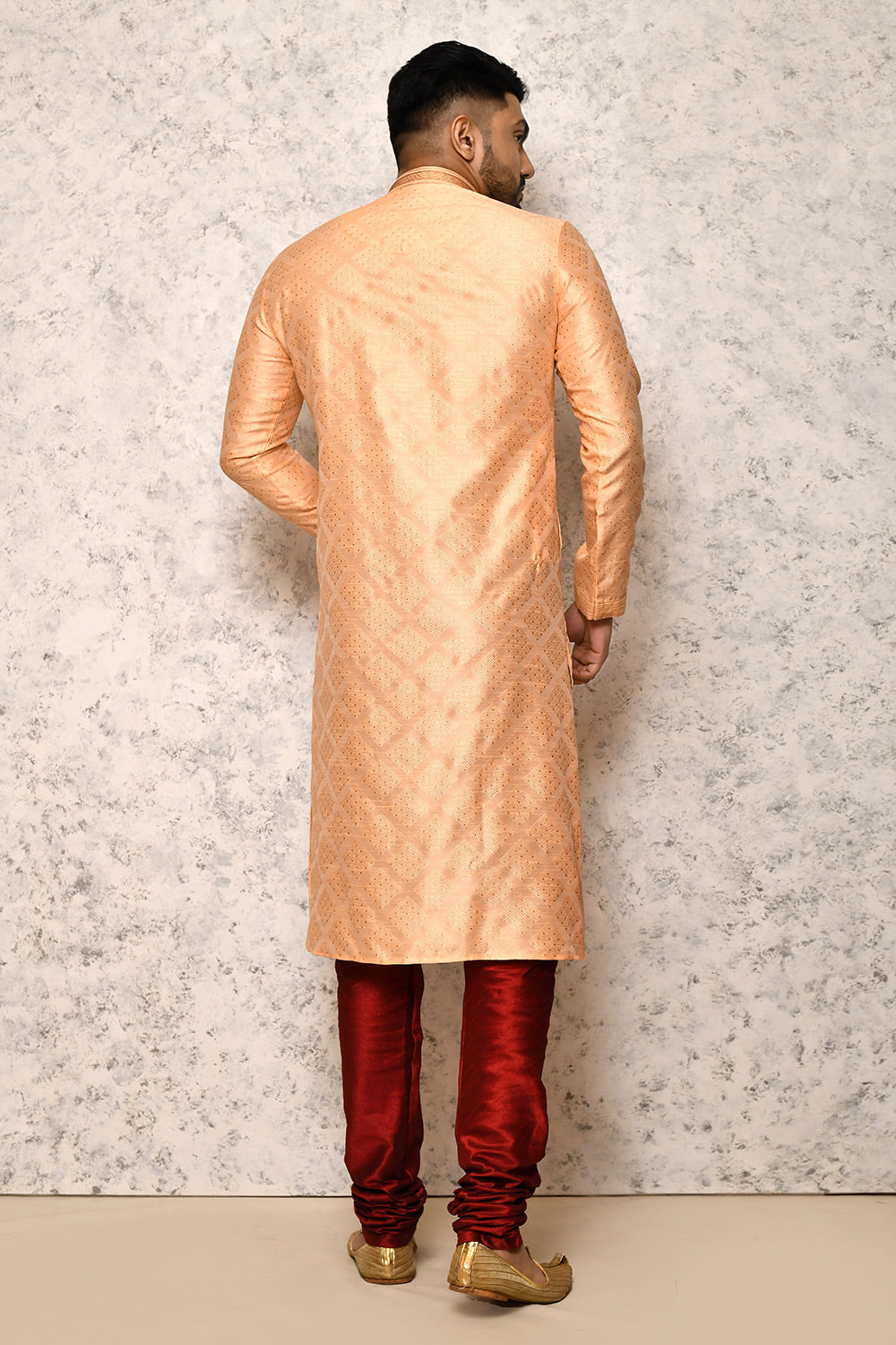 Rust Colour Art Silk Fabric Thread Work Kurta Pajama