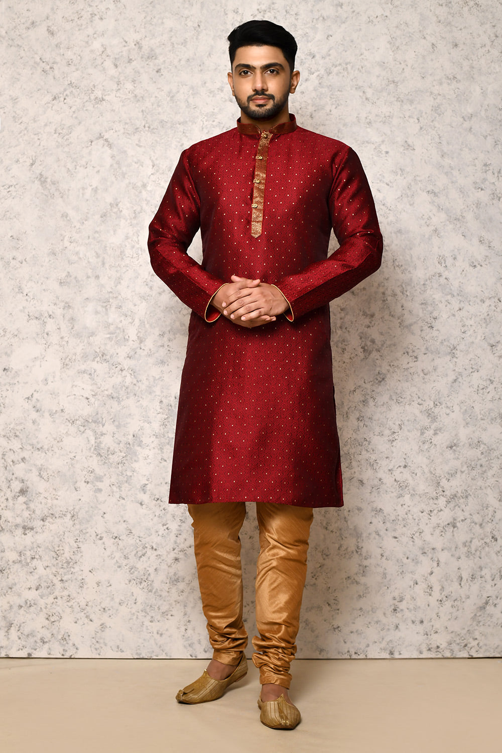 Maroon Colour Art Silk Fabric Thread Work Kurta Pajama