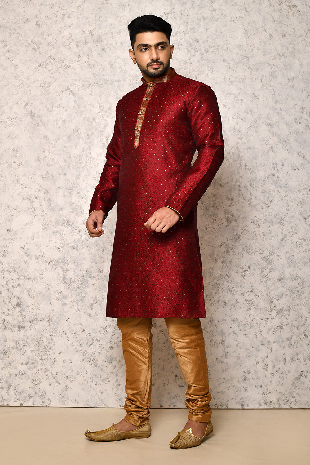 Maroon Colour Art Silk Fabric Thread Work Kurta Pajama