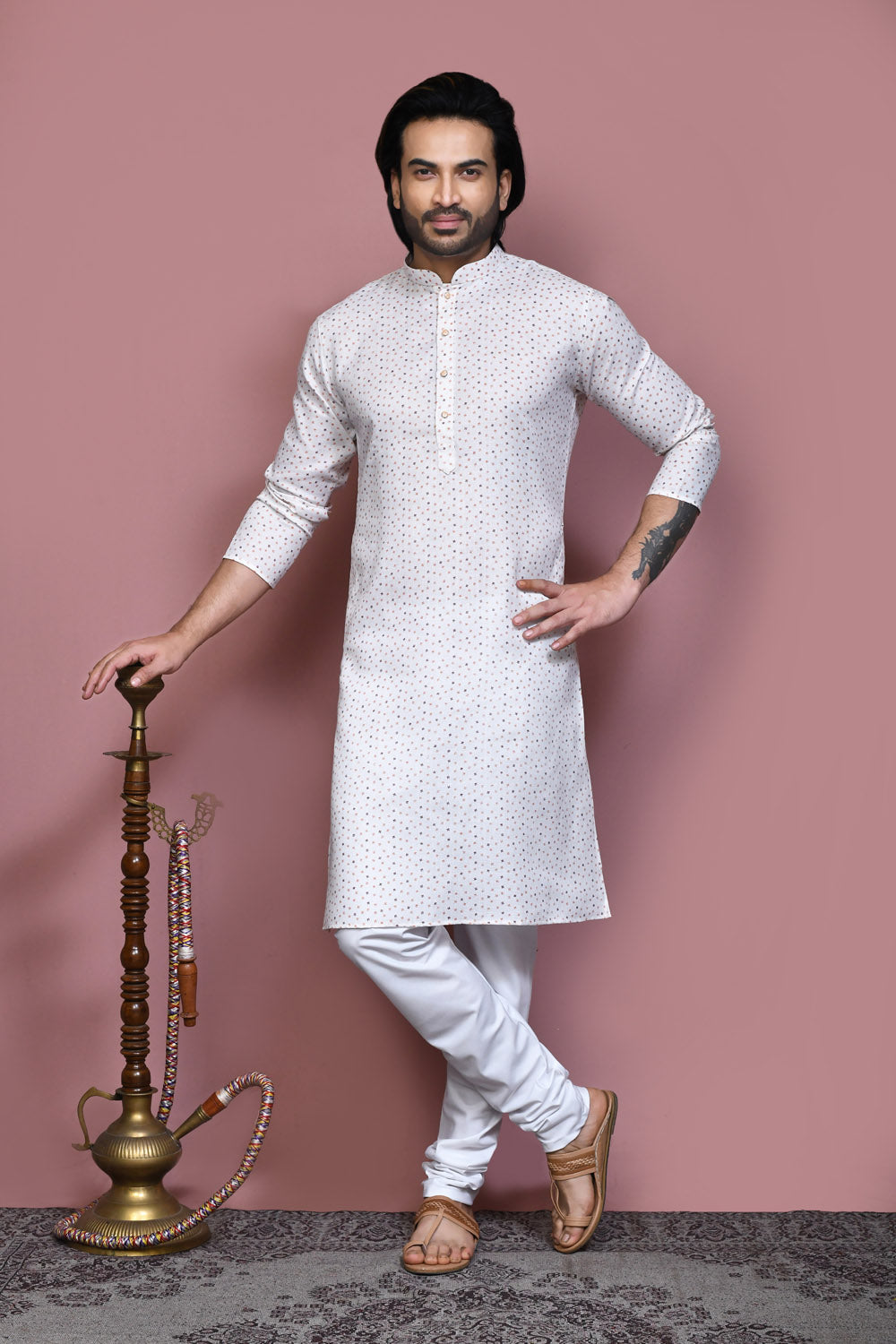 Brown Colour Cotton Fabric Printed Kurta Pajama