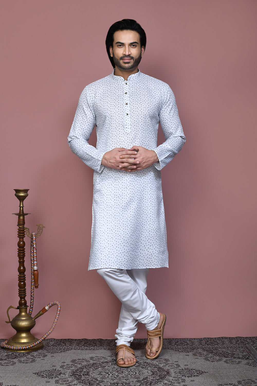 Grey Colour Cotton Fabric Printed Kurta Pajama