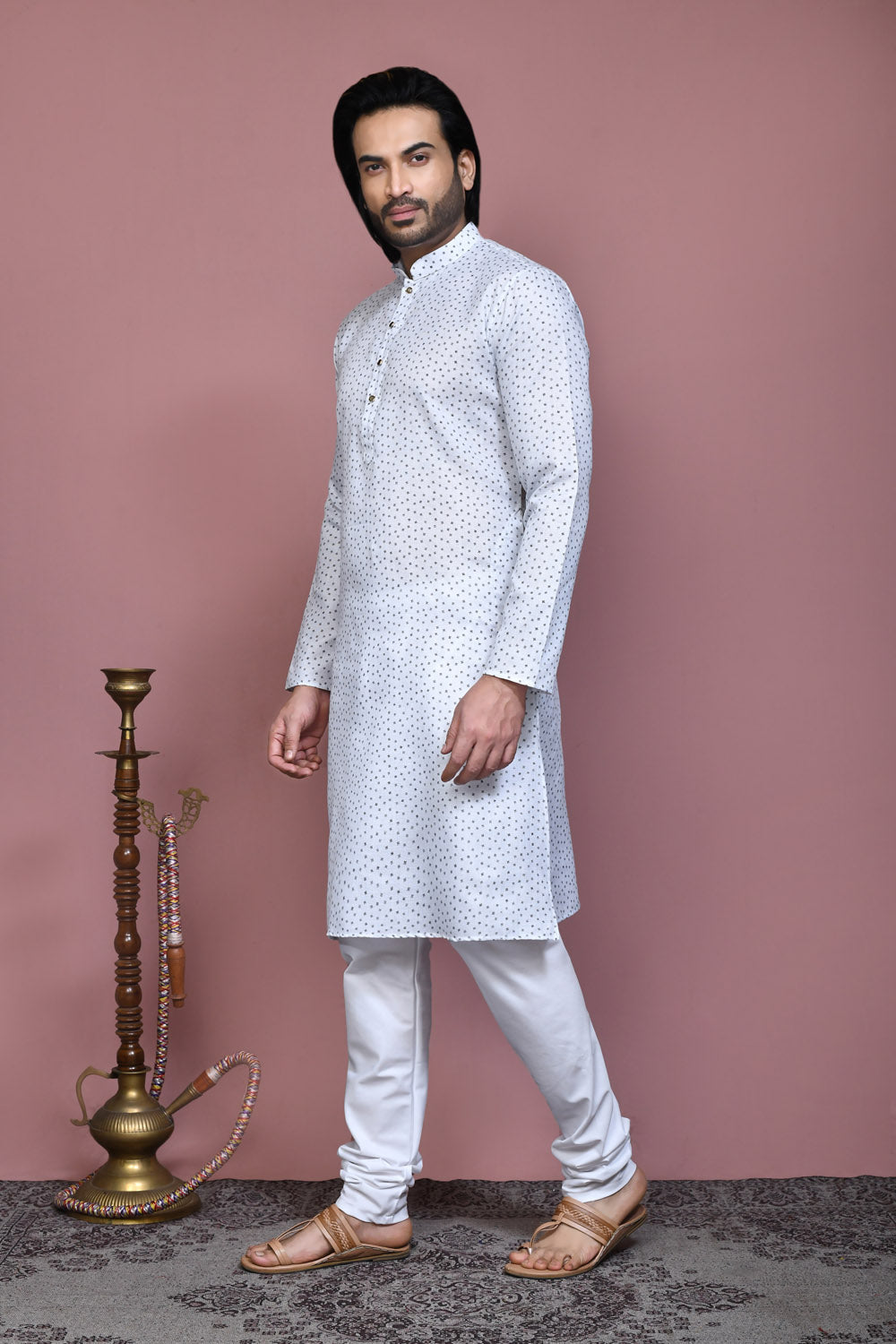 Grey Colour Cotton Fabric Printed Kurta Pajama