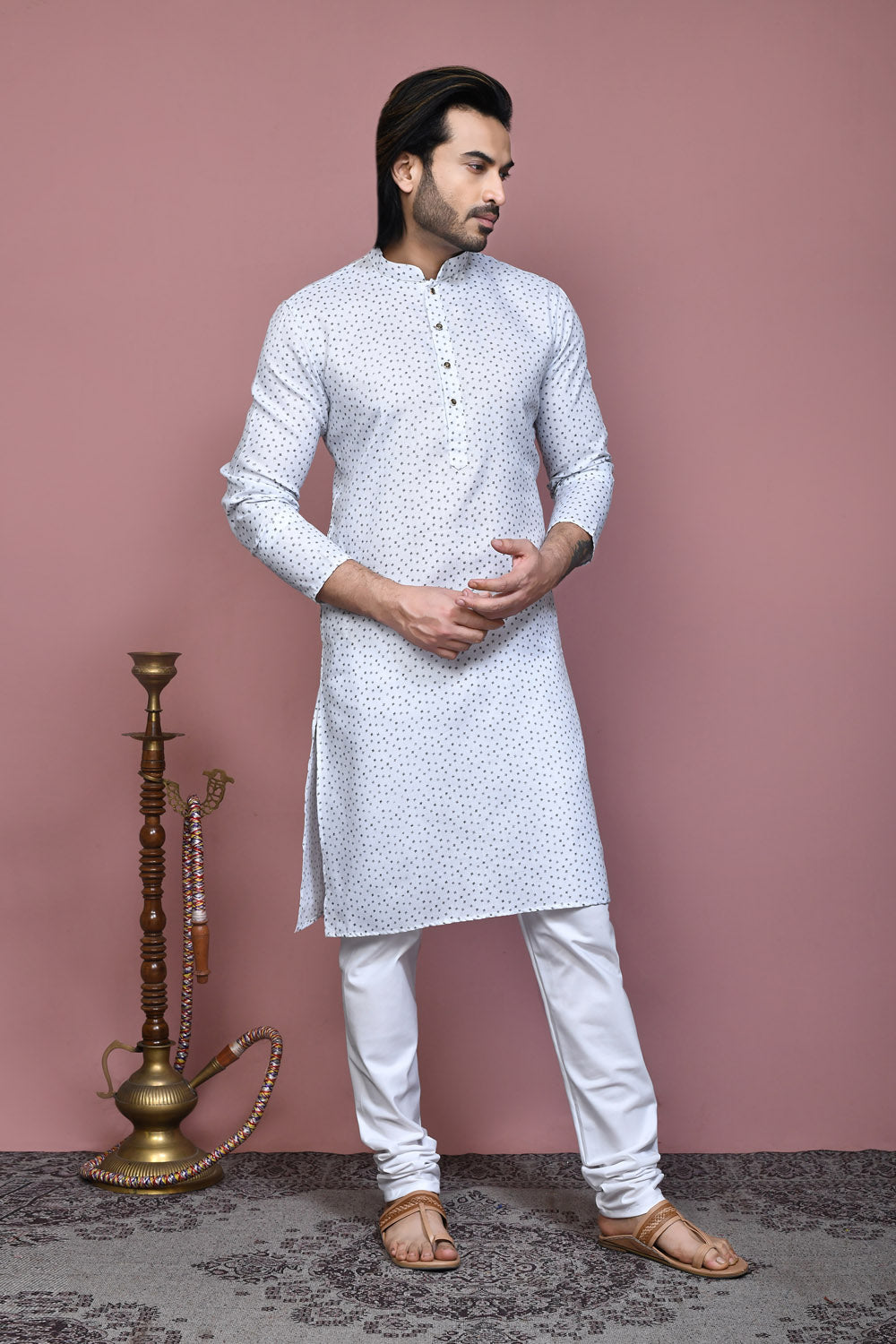 Grey Colour Cotton Fabric Printed Kurta Pajama