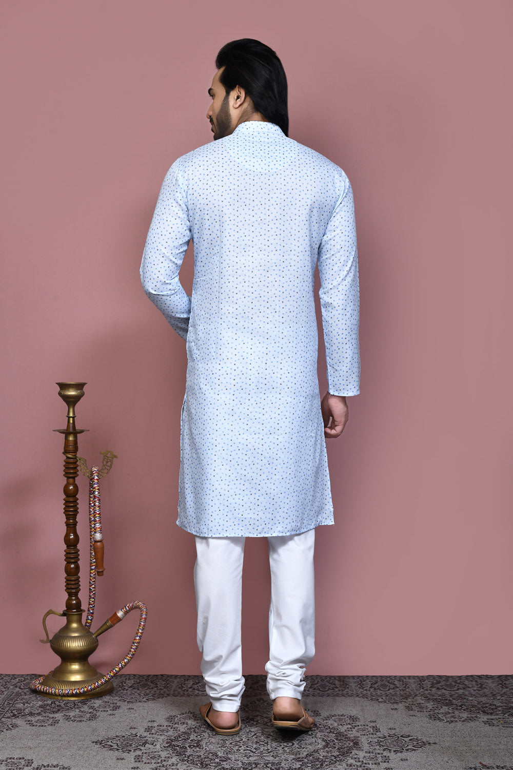 Sky Blue Colour Cotton Fabric Printed Kurta Pajama