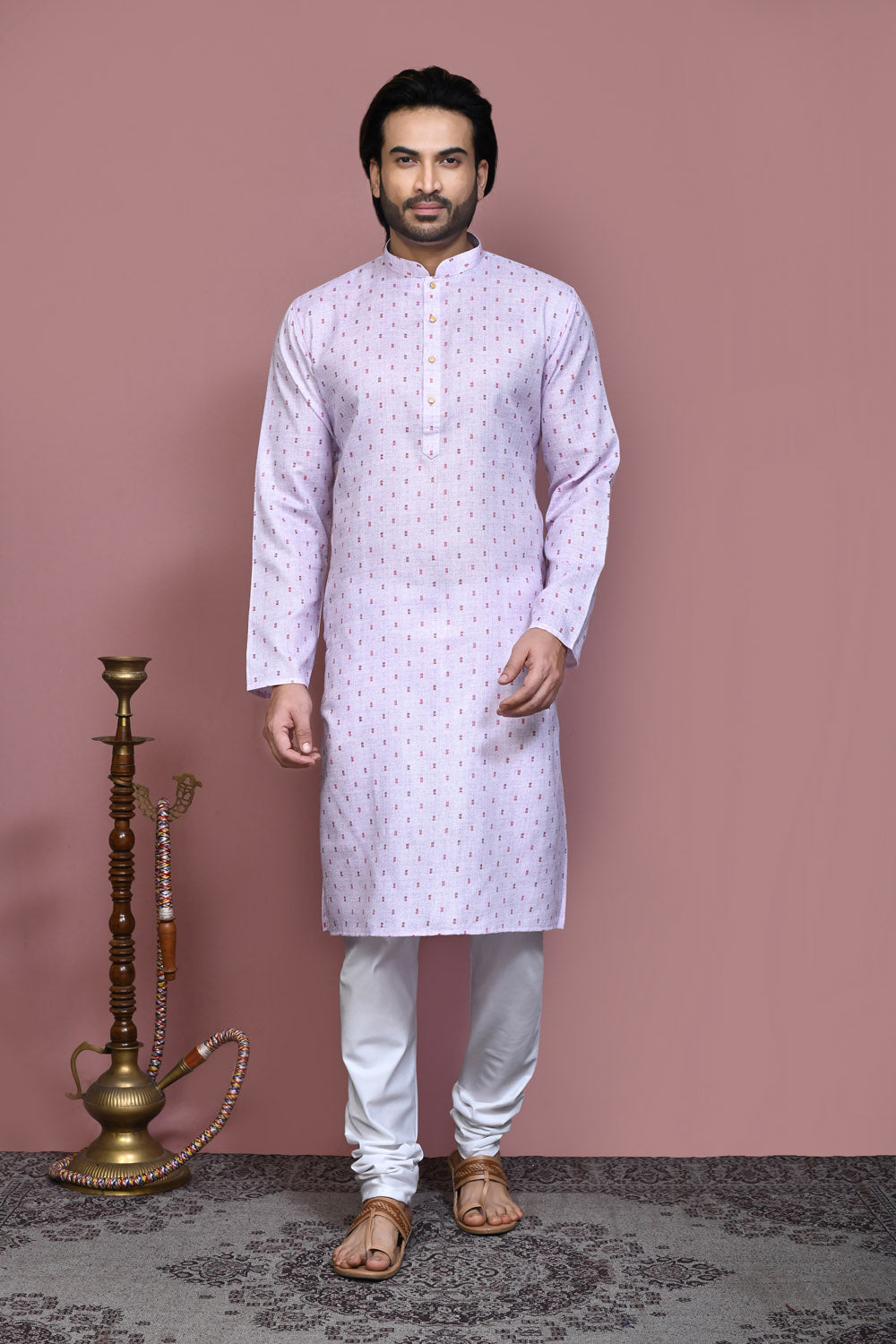 Mauve Colour Cotton Fabric Printed Kurta Pajama