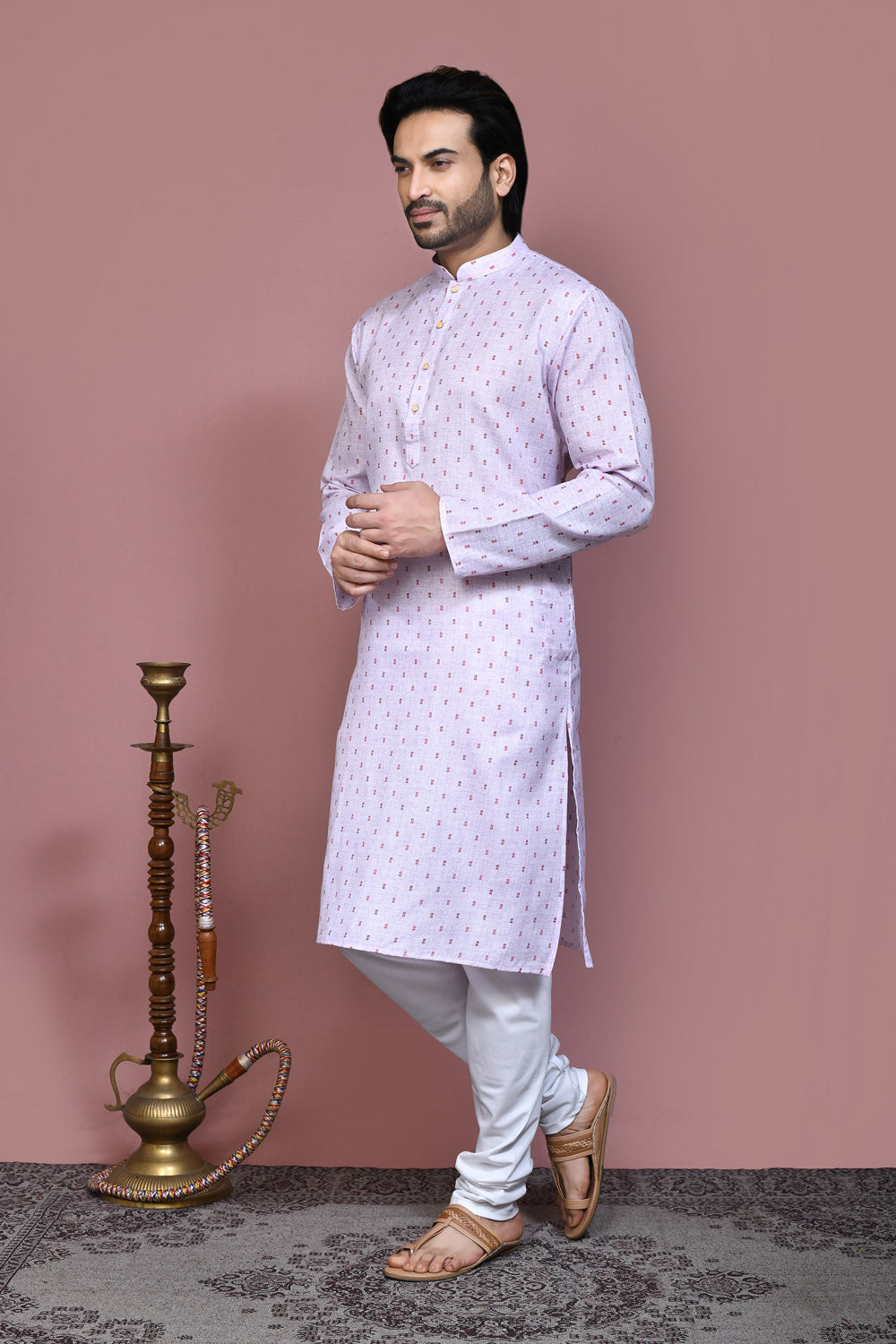 Mauve Colour Cotton Fabric Printed Kurta Pajama