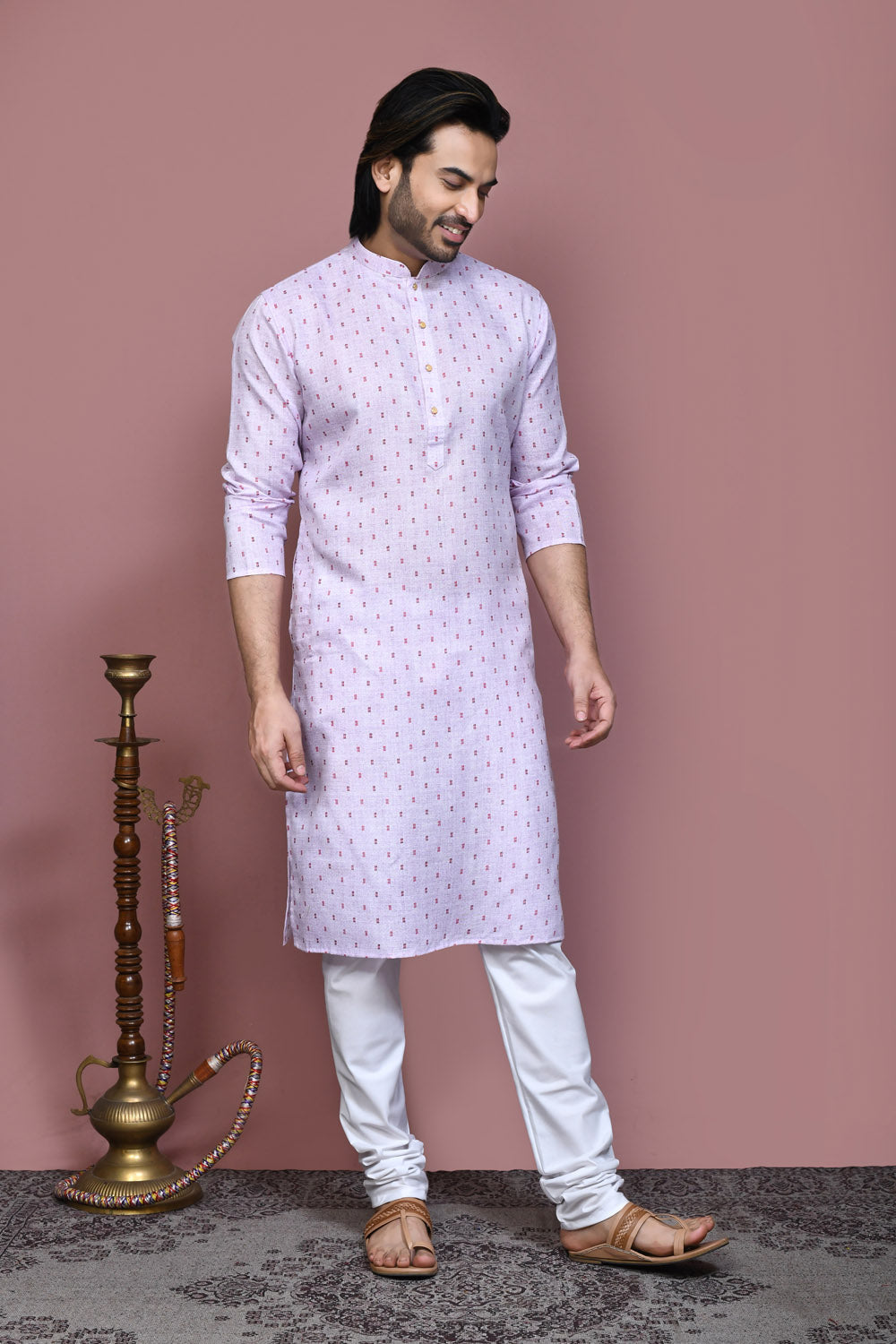 Mauve Colour Cotton Fabric Printed Kurta Pajama