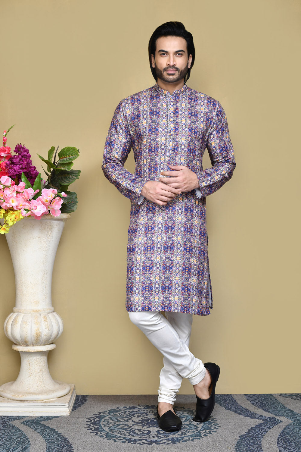 Multicolour Colour Cotton Fabric Printed Kurta Pajama