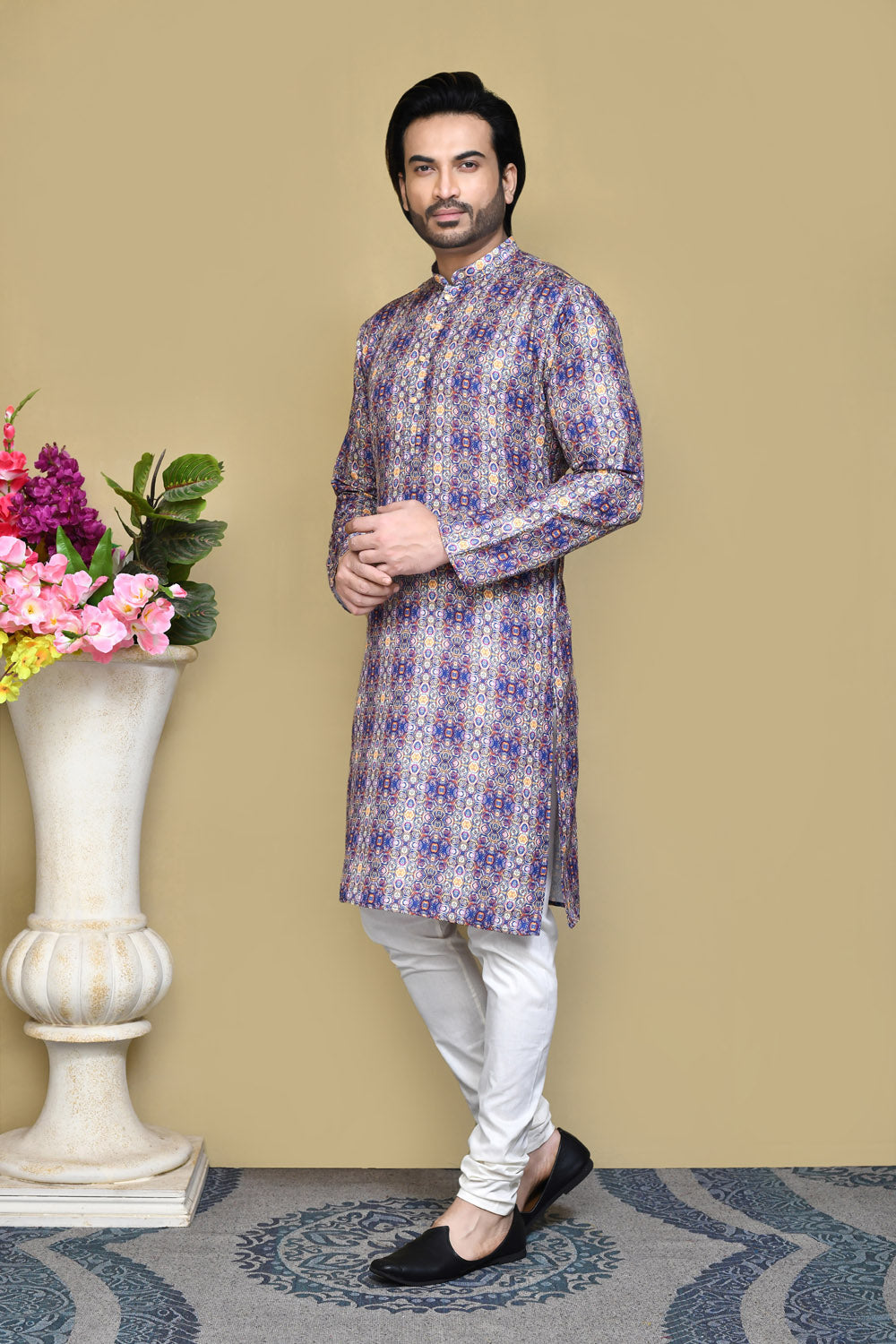 Multicolour Colour Cotton Fabric Printed Kurta Pajama