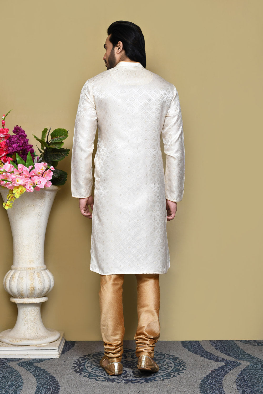 Cream Colour Art Silk Fabric Resham Woven Kurta Pajama
