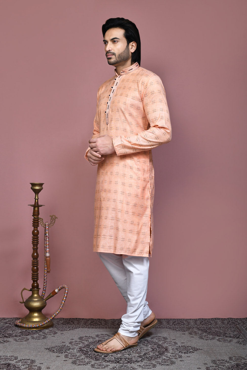 Orange Colour Cotton Fabric Printed Kurta Pajama