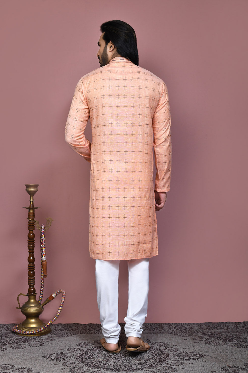 Orange Colour Cotton Fabric Printed Kurta Pajama
