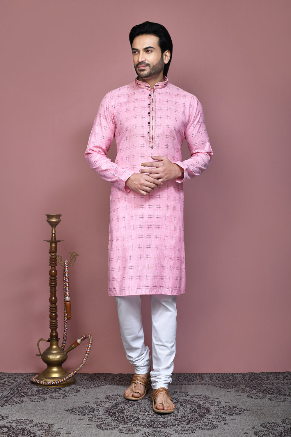 Pink Colour Cotton Fabric Printed Kurta Pajama