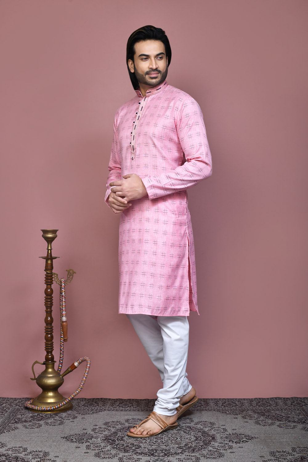 Pink Colour Cotton Fabric Printed Kurta Pajama