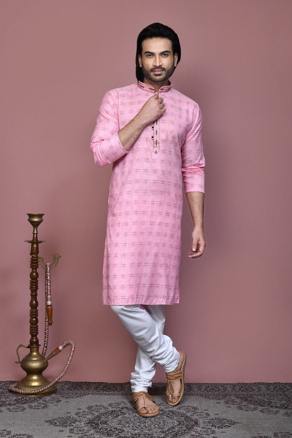 Pink Colour Cotton Fabric Printed Kurta Pajama