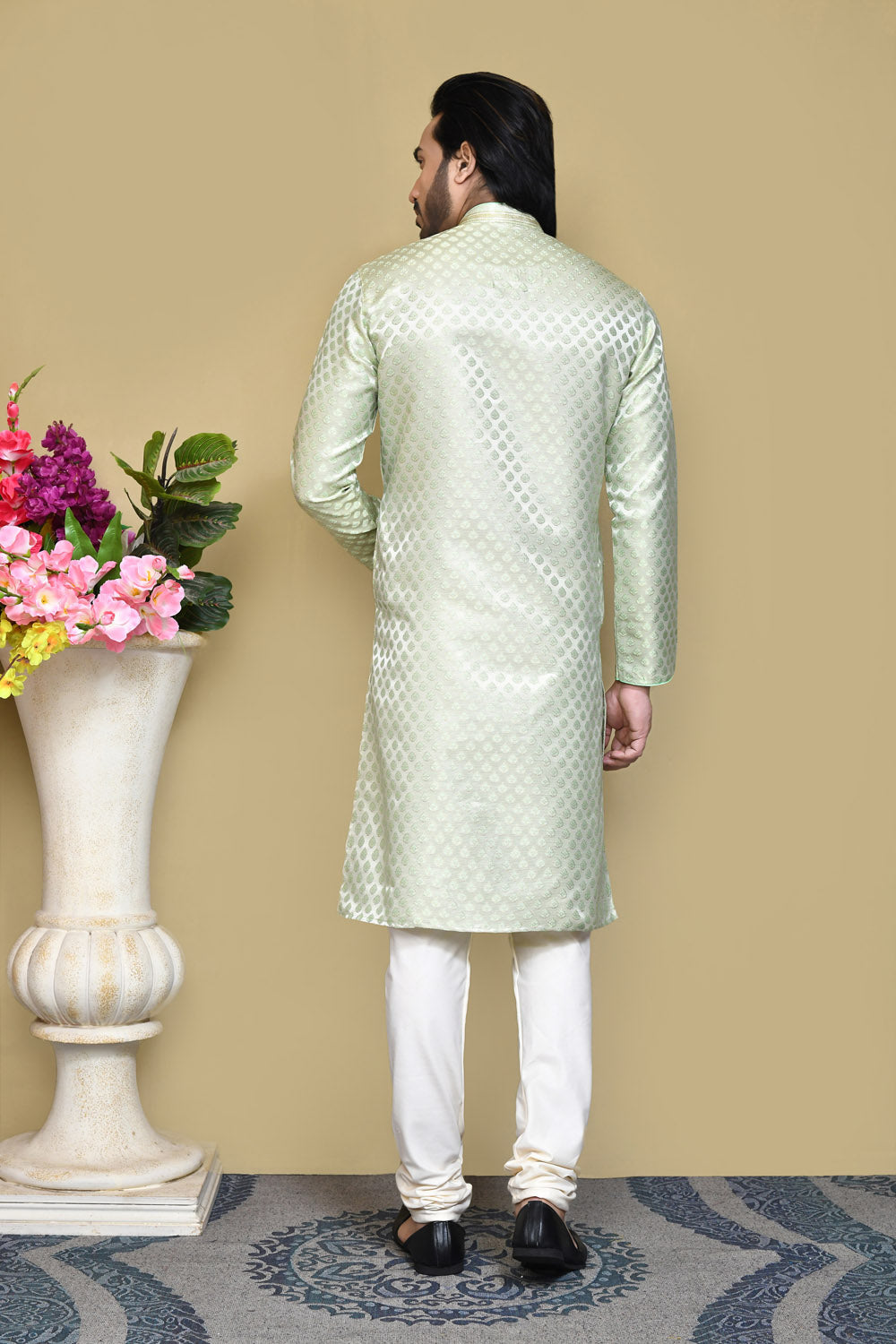 Pista Colour Art Silk Fabric Resham Embroidery Kurta Pajama