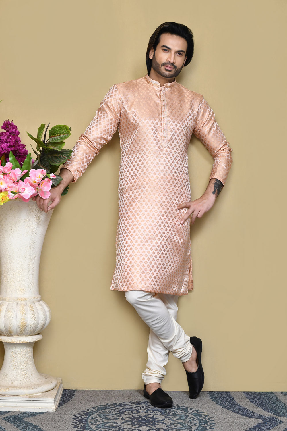 Rust Colour Art Silk Fabric Resham Embroidery Kurta Pajama