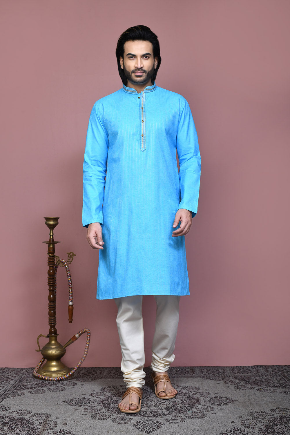 Firoza Colour Cotton Fabric Resham Embroidery Kurta Pajama