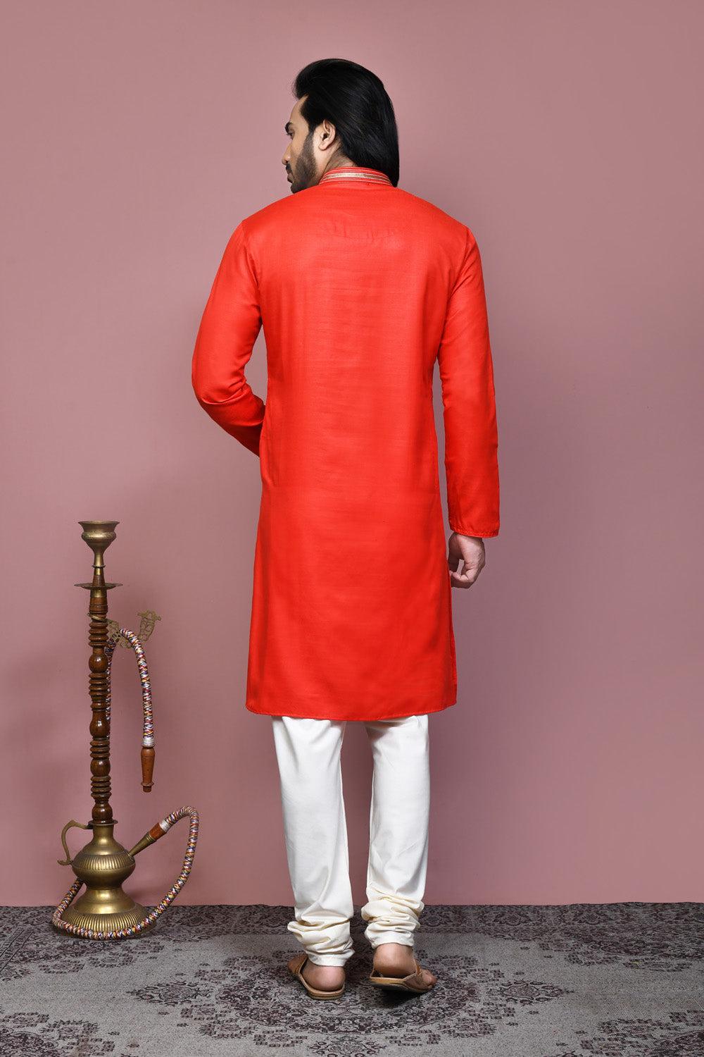 Orange Colour Cotton Fabric Resham Embroidery Kurta Pajama