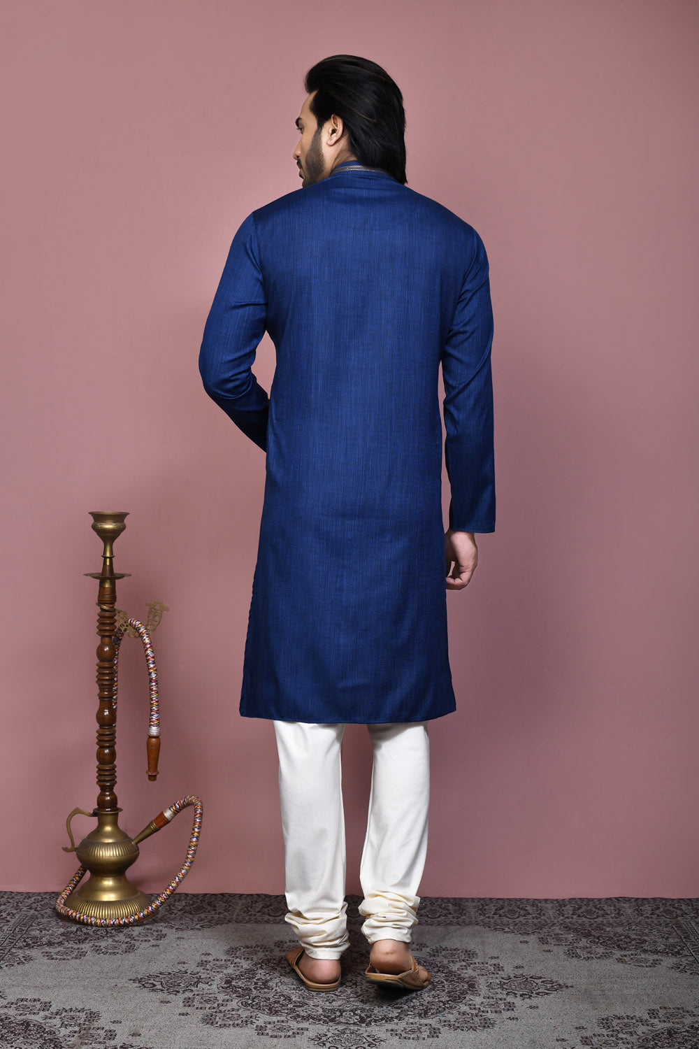 Blue Colour Cotton Silk Fabric Plain Kurta Pajama
