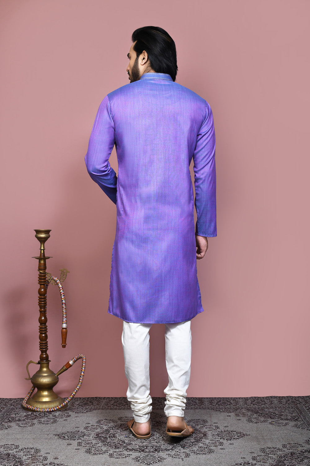Purple Colour Cotton Silk Fabric Plain Kurta Pajama