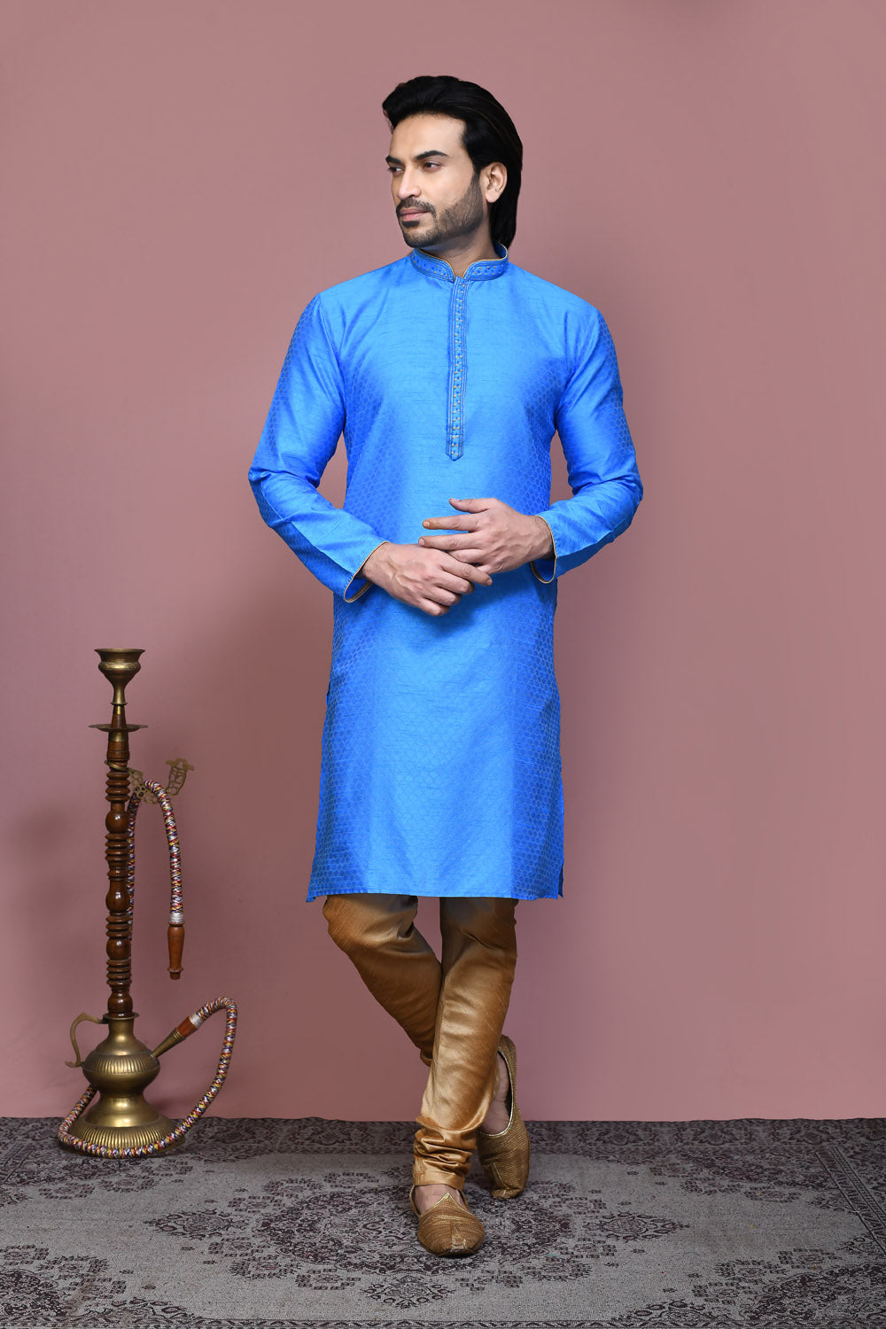 Firoza Colour Art Silk Fabric Resham Woven Kurta Pajama