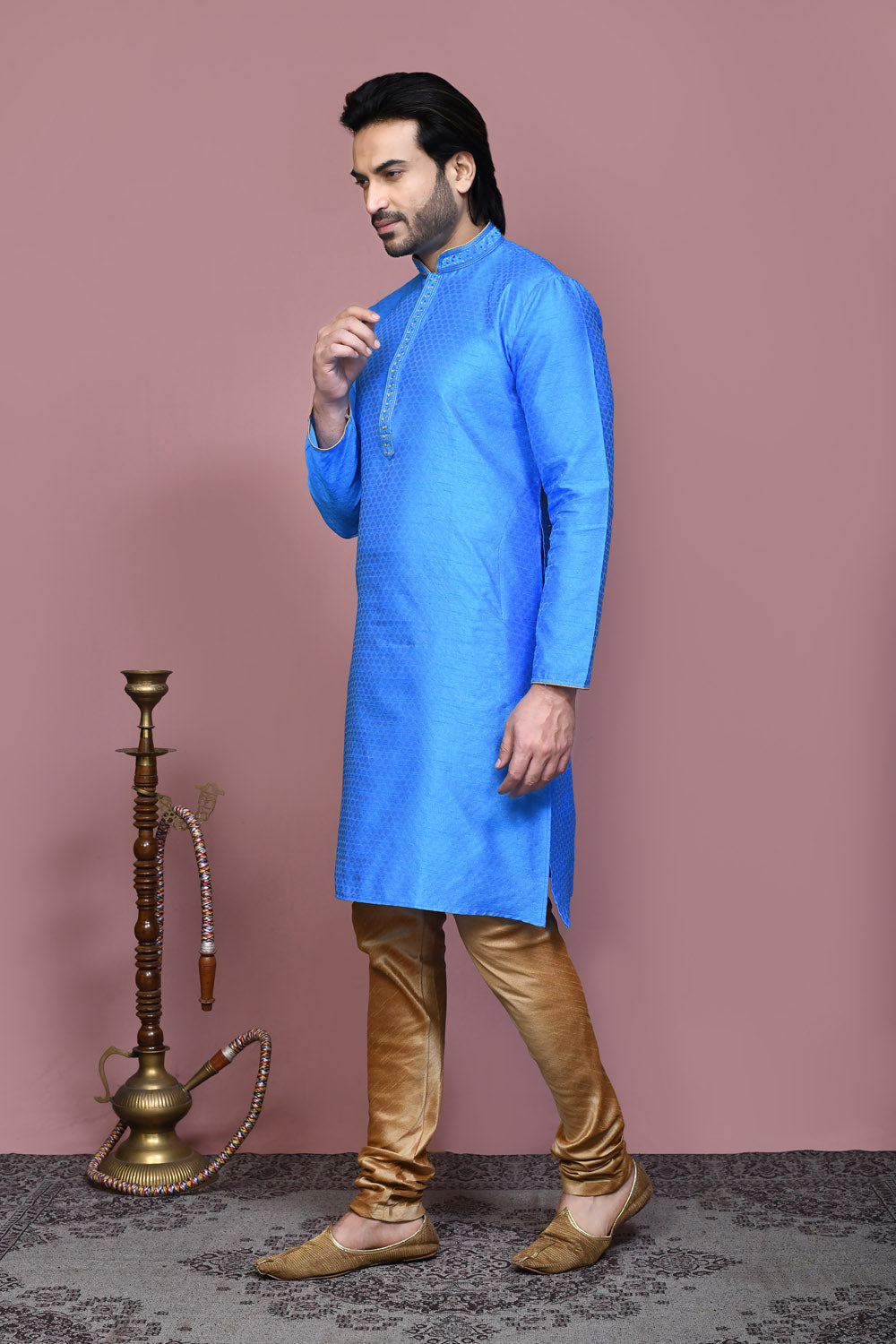 Firoza Colour Art Silk Fabric Resham Woven Kurta Pajama