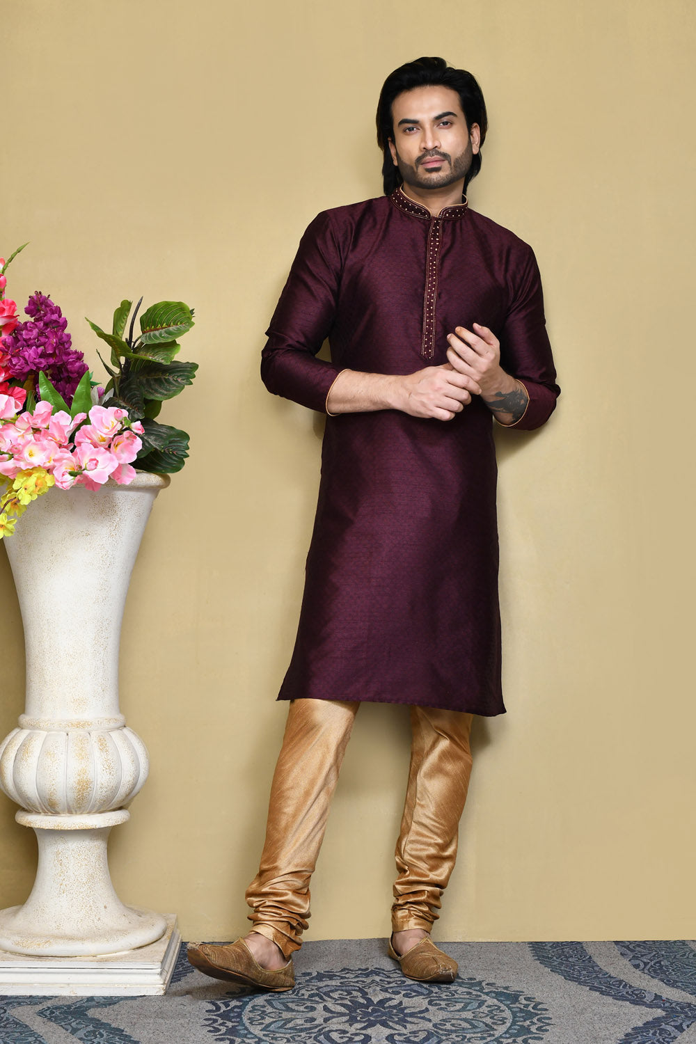 Purple Colour Art Silk Fabric Resham Woven Kurta Pajama