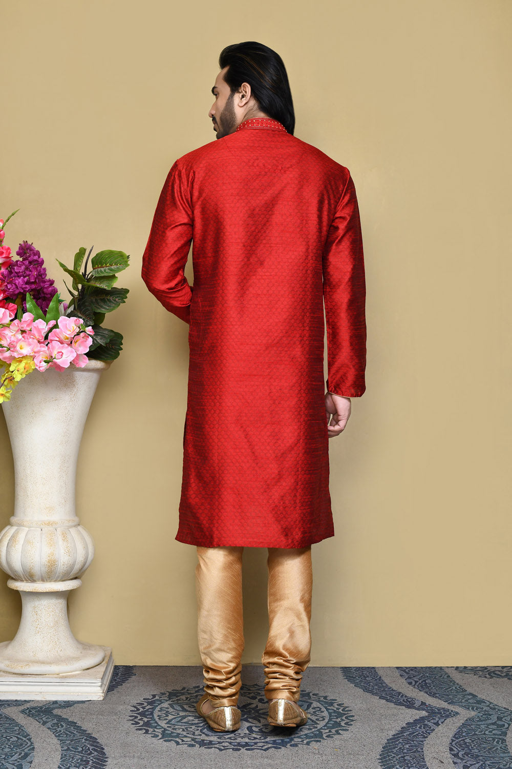 Red Colour Art Silk Fabric Resham Woven Kurta Pajama