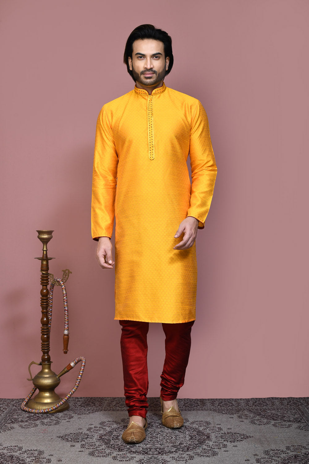 Yellow Colour Art Silk Fabric Resham Woven Kurta Pajama