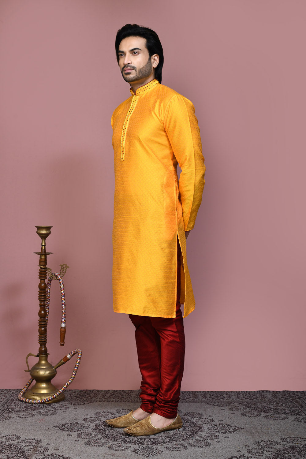 Yellow Colour Art Silk Fabric Resham Woven Kurta Pajama