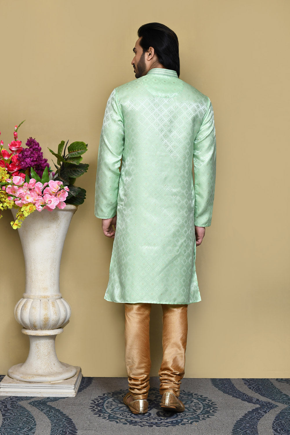 Pista Colour Art Silk Fabric Resham Woven Kurta Pajama