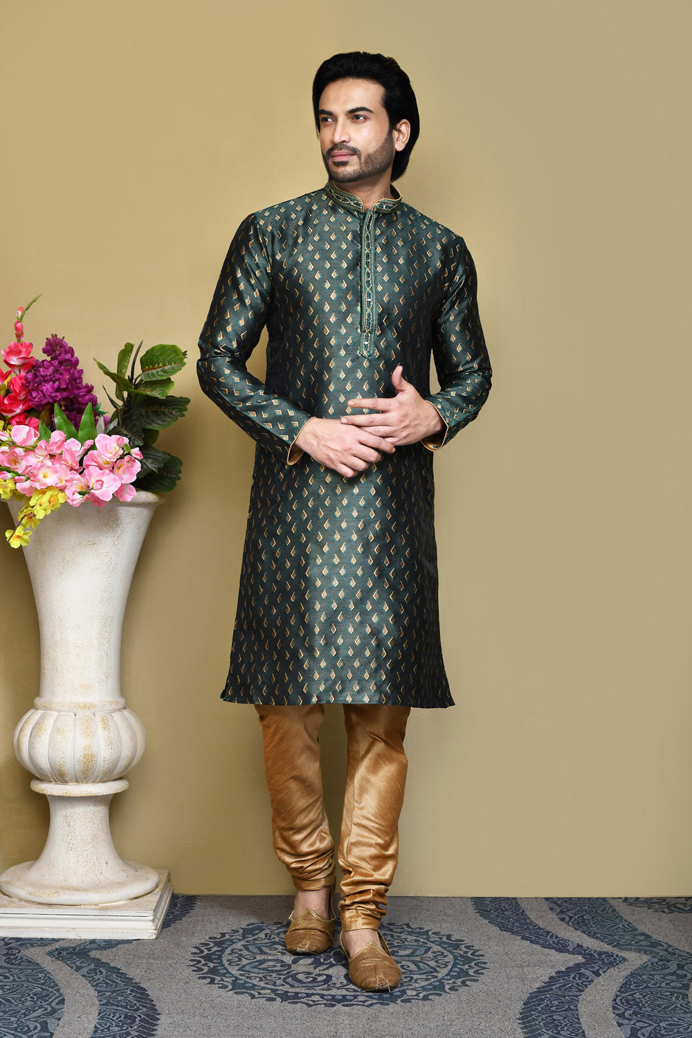 Green Colour Art Silk Fabric Resham Woven Kurta Pajama