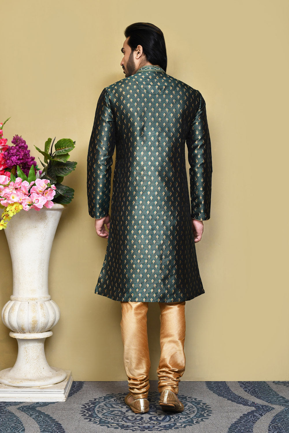 Green Colour Art Silk Fabric Resham Woven Kurta Pajama