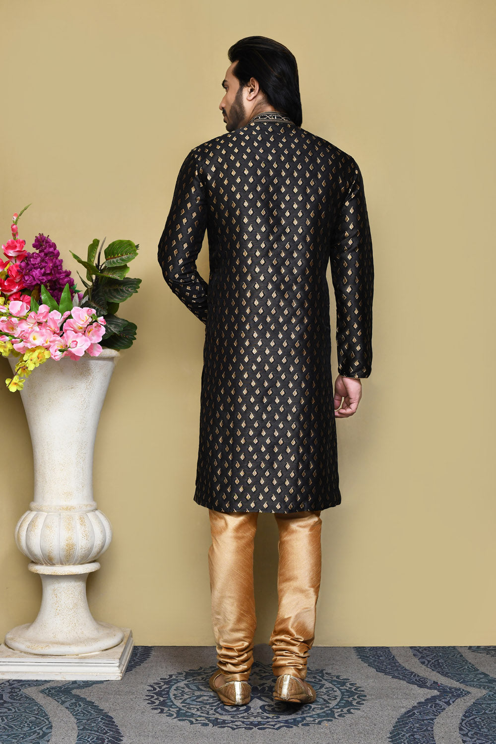 Black Colour Art Silk Fabric Resham Woven Kurta Pajama