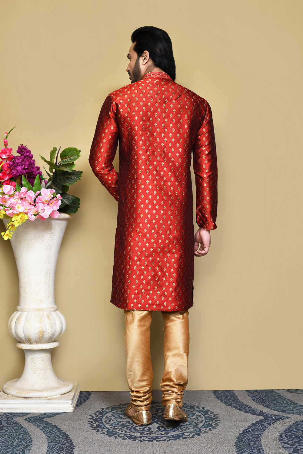 Red Colour Art Silk Fabric Resham Woven Kurta Pajama