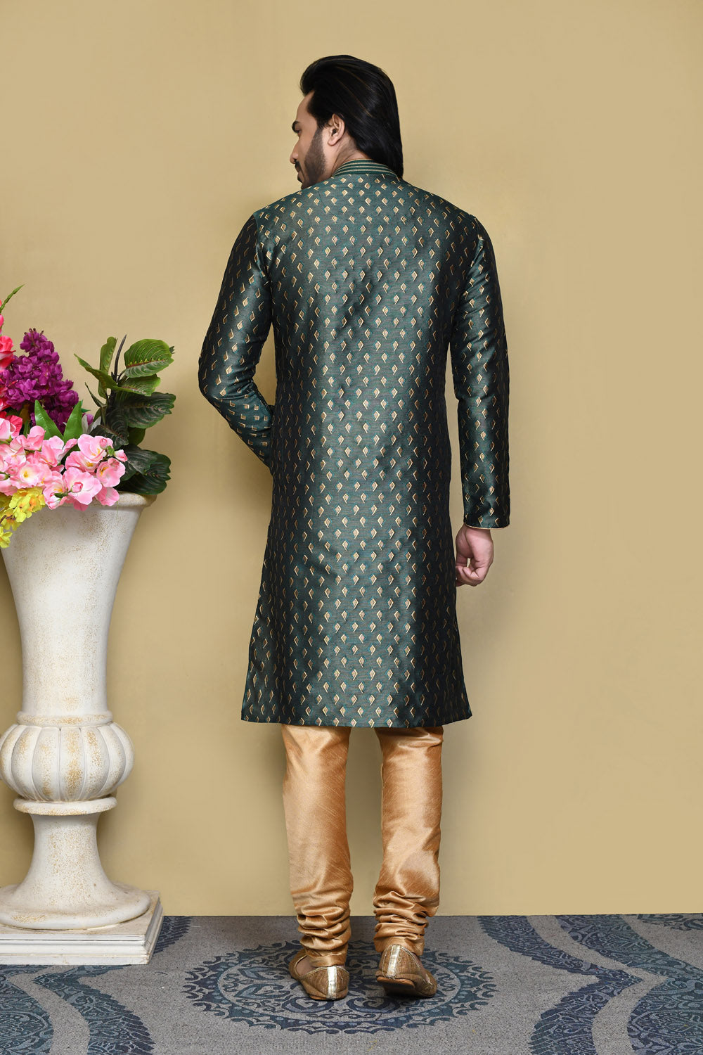 Green Colour Art Silk Fabric Resham Woven Kurta Pajama